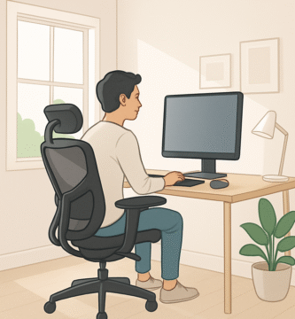 homem sentado em uma cadeira ergonomica em frente ao computador